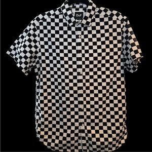 D&F Ricky Singh black and white checkered short sleeve button-up shirt